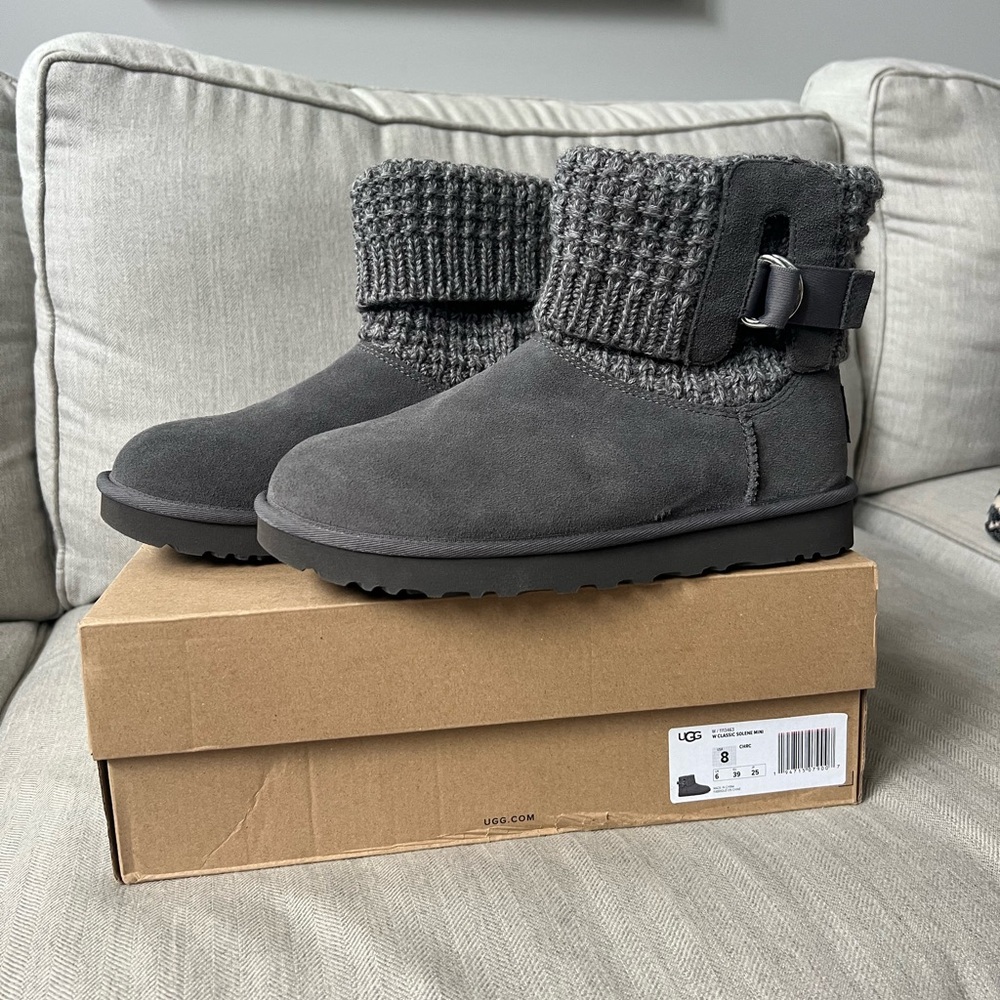 UGG boots: Classic Solene Mini boots, size 8. Worn once, like new condition.
